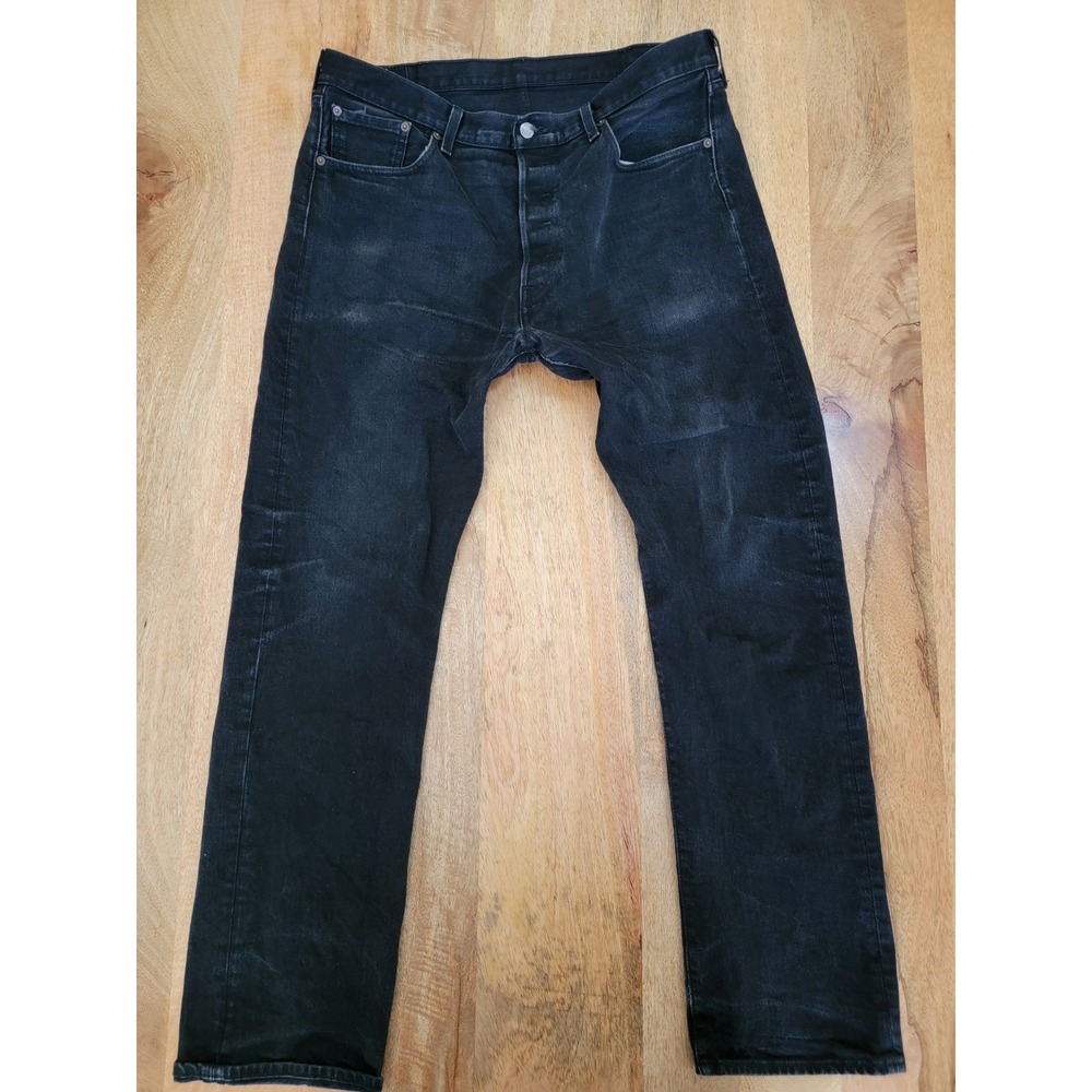 Levi's 501 Button Fly Jeans Mens 38x34 Black Straight Leg Jeans